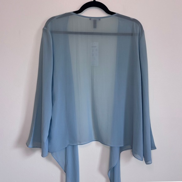 Eileen Fisher Sheer Silk Georgette Wrap Jacket XL Blue Tie Front Cardigan NEW - Picture 4 of 9